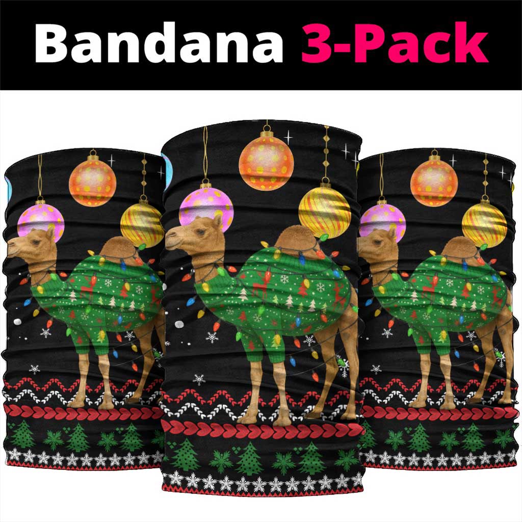 Kuwait Christmas Neck Gaiter with Camel in Festive Ornaments Snowflakes and Green Red - Wonder Print Shop