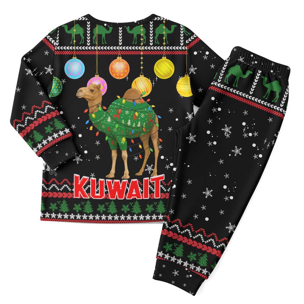 Kuwait Christmas Pajama Set with Camel in Festive Ornaments Snowflakes and Green Red - Wonder Print Shop