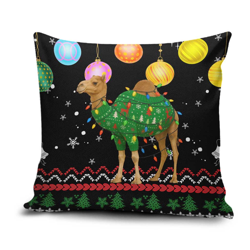 Kuwait Christmas Pillow Cover with Camel in Festive Ornaments Snowflakes and Green Red - Wonder Print Shop