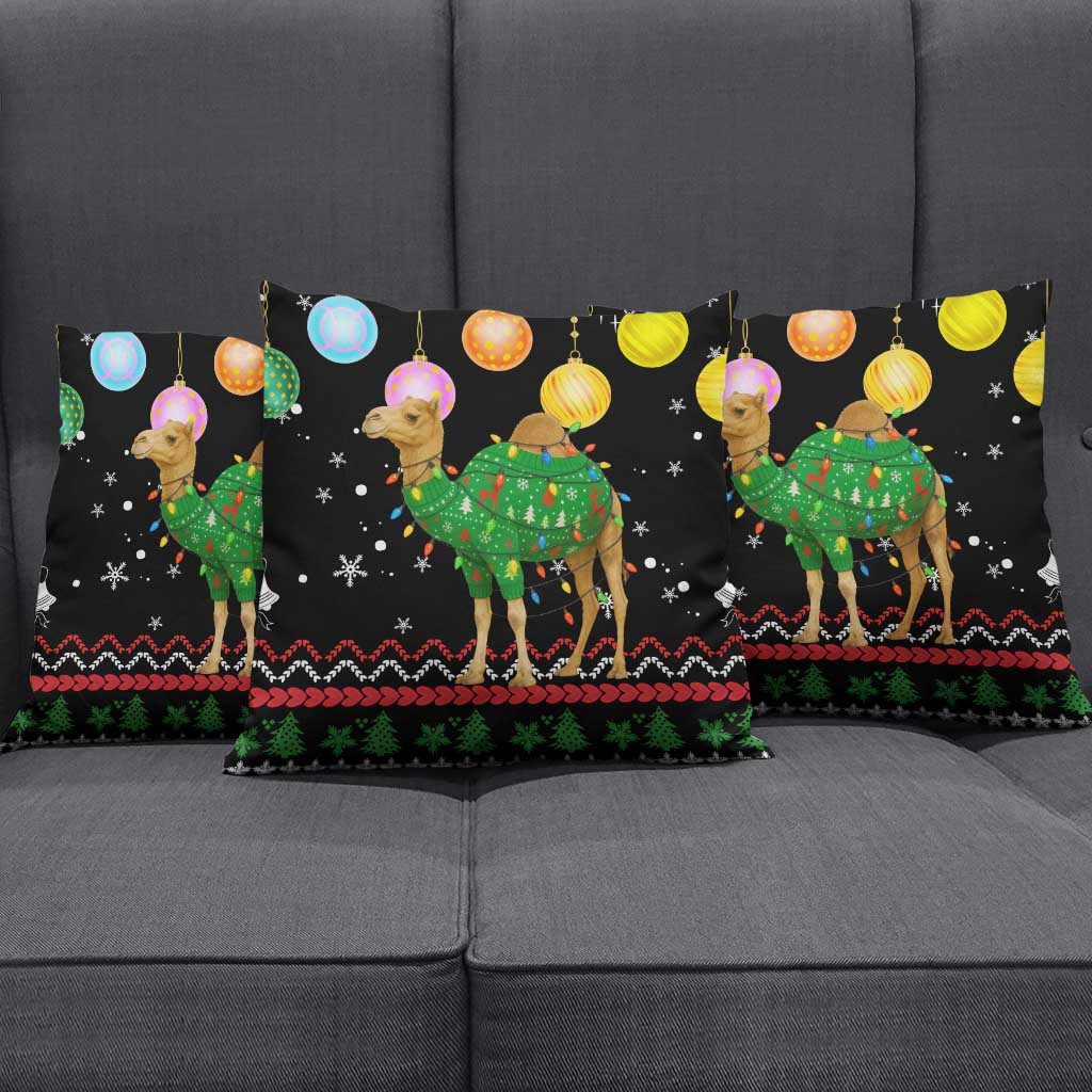 Kuwait Christmas Pillow Cover with Camel in Festive Ornaments Snowflakes and Green Red - Wonder Print Shop