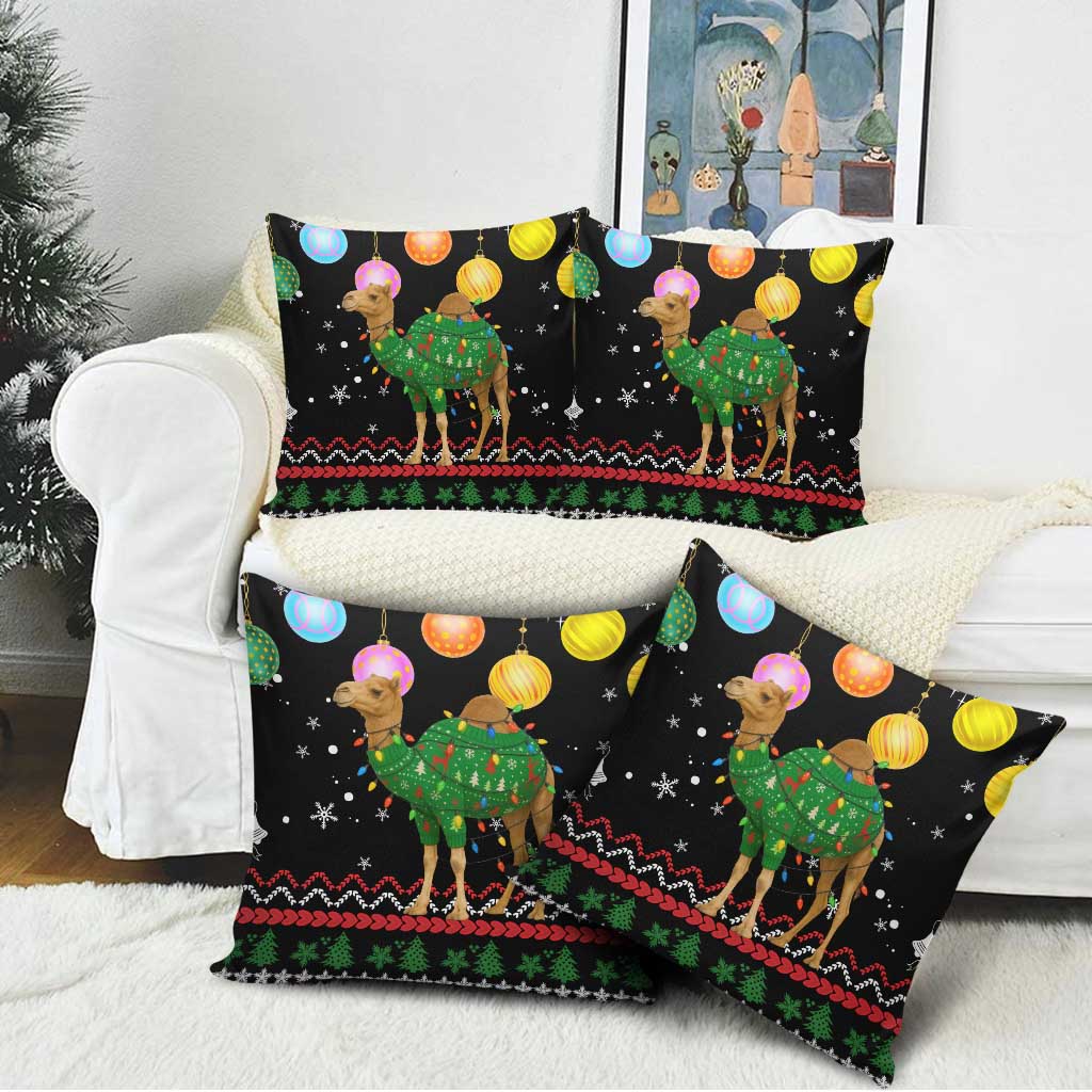 Kuwait Christmas Pillow Cover with Camel in Festive Ornaments Snowflakes and Green Red - Wonder Print Shop