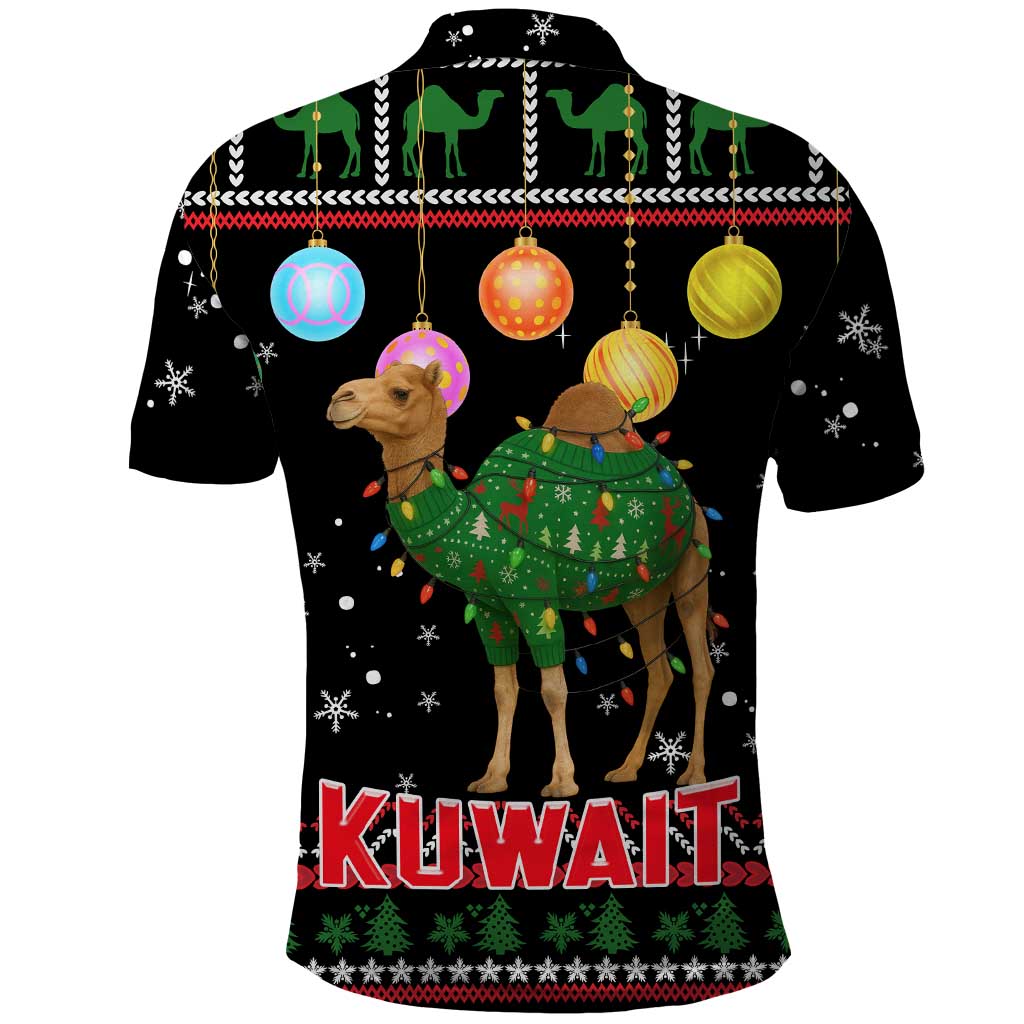 Kuwait Christmas Polo Shirt with Camel in Festive Ornaments Snowflakes and Green Red - Wonder Print Shop