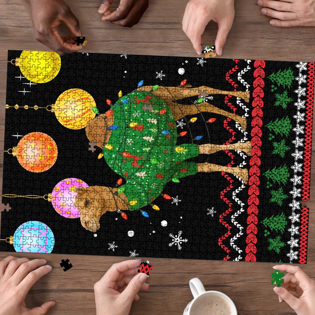 Kuwait Christmas Puzzle with Camel in Festive Ornaments Snowflakes and Green Red - Wonder Print Shop
