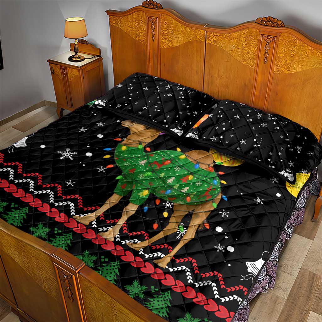 Kuwait Christmas Quilt Bed Set with Camel in Festive Ornaments Snowflakes and Green Red - Wonder Print Shop