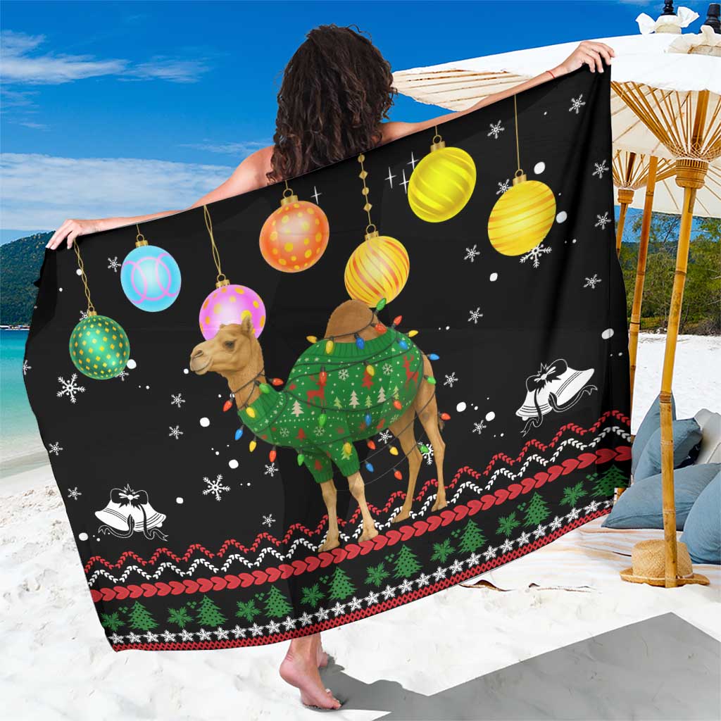 Kuwait Christmas Sarong with Camel in Festive Ornaments Snowflakes and Green Red - Wonder Print Shop
