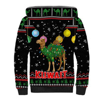 Kuwait Christmas Sherpa Hoodie with Camel in Festive Ornaments Snowflakes and Green Red - Wonder Print Shop
