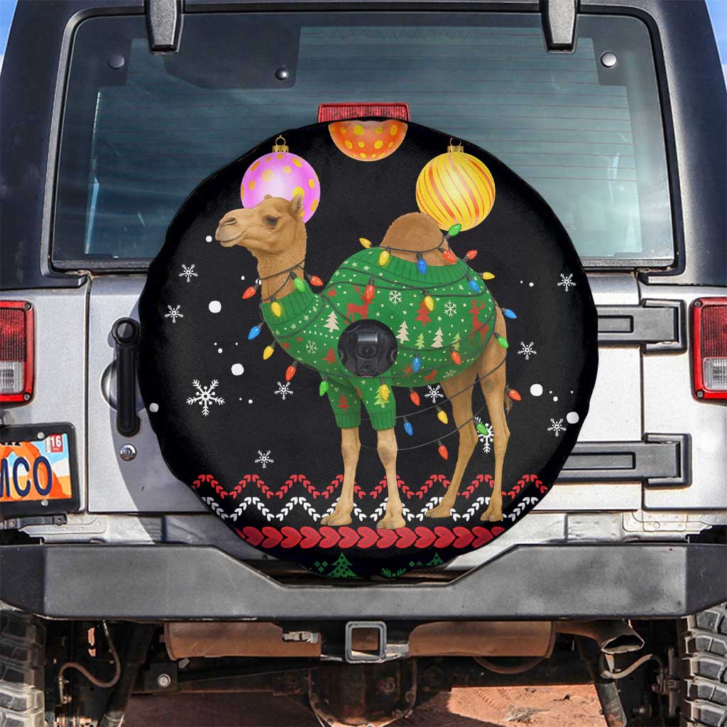 Kuwait Christmas Spare Tire Cover with Camel in Festive Ornaments Snowflakes and Green Red - Wonder Print Shop