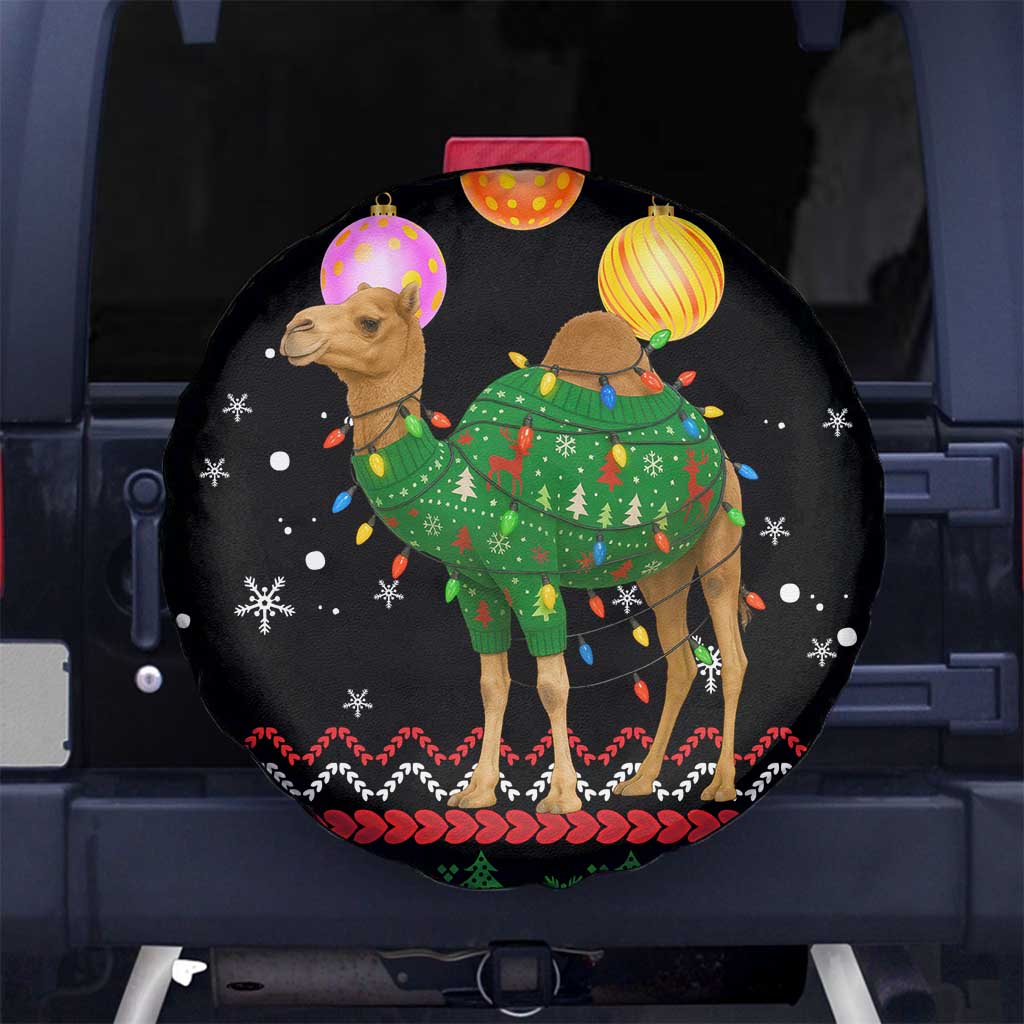 Kuwait Christmas Spare Tire Cover with Camel in Festive Ornaments Snowflakes and Green Red - Wonder Print Shop