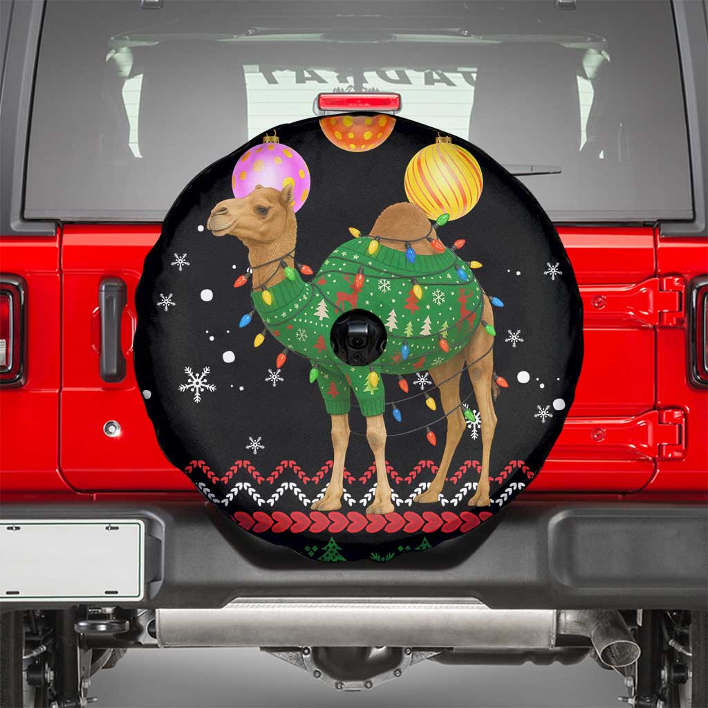 Kuwait Christmas Spare Tire Cover with Camel in Festive Ornaments Snowflakes and Green Red - Wonder Print Shop
