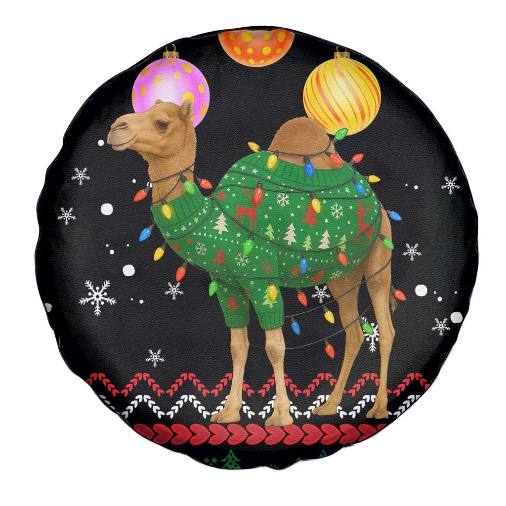 Kuwait Christmas Spare Tire Cover with Camel in Festive Ornaments Snowflakes and Green Red - Wonder Print Shop