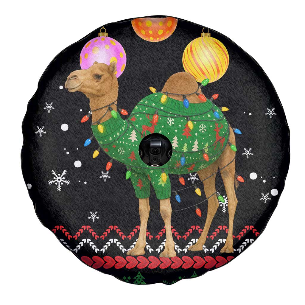 Kuwait Christmas Spare Tire Cover with Camel in Festive Ornaments Snowflakes and Green Red - Wonder Print Shop
