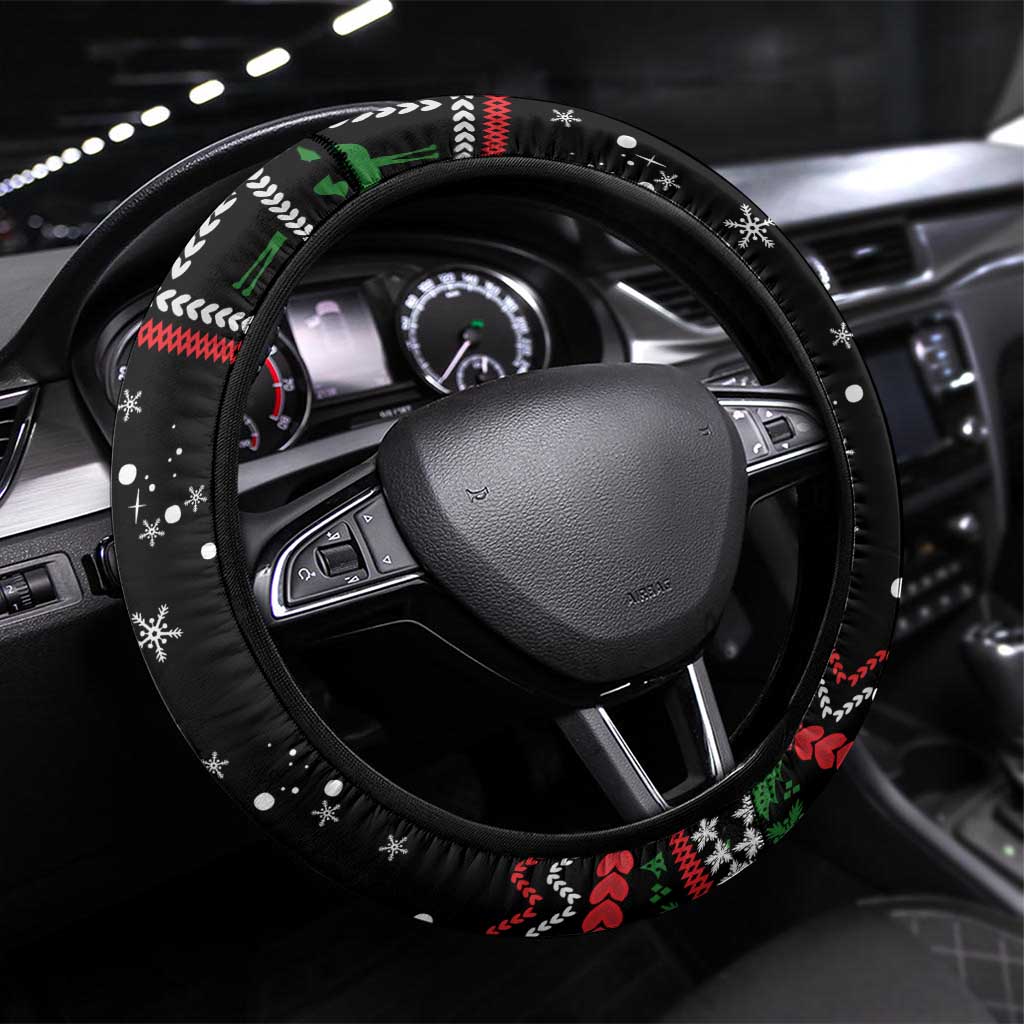 Kuwait Christmas Steering Wheel Cover with Camel in Festive Ornaments Snowflakes and Green Red - Wonder Print Shop