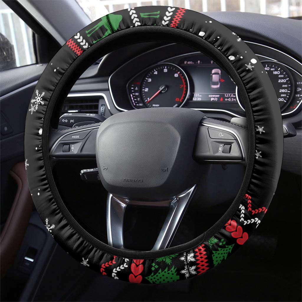 Kuwait Christmas Steering Wheel Cover with Camel in Festive Ornaments Snowflakes and Green Red - Wonder Print Shop