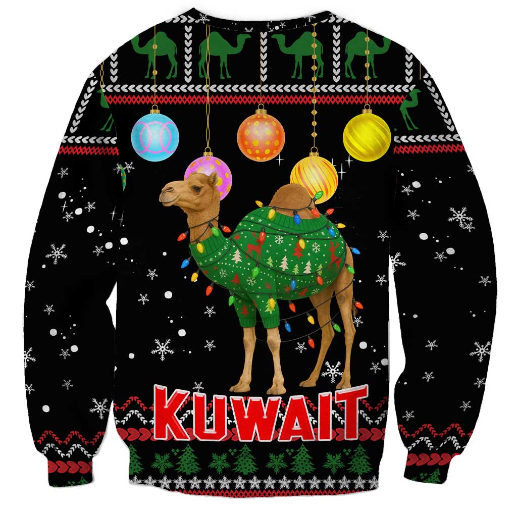 Kuwait Christmas Sweatshirt with Camel in Festive Ornaments Snowflakes and Green Red - Wonder Print Shop