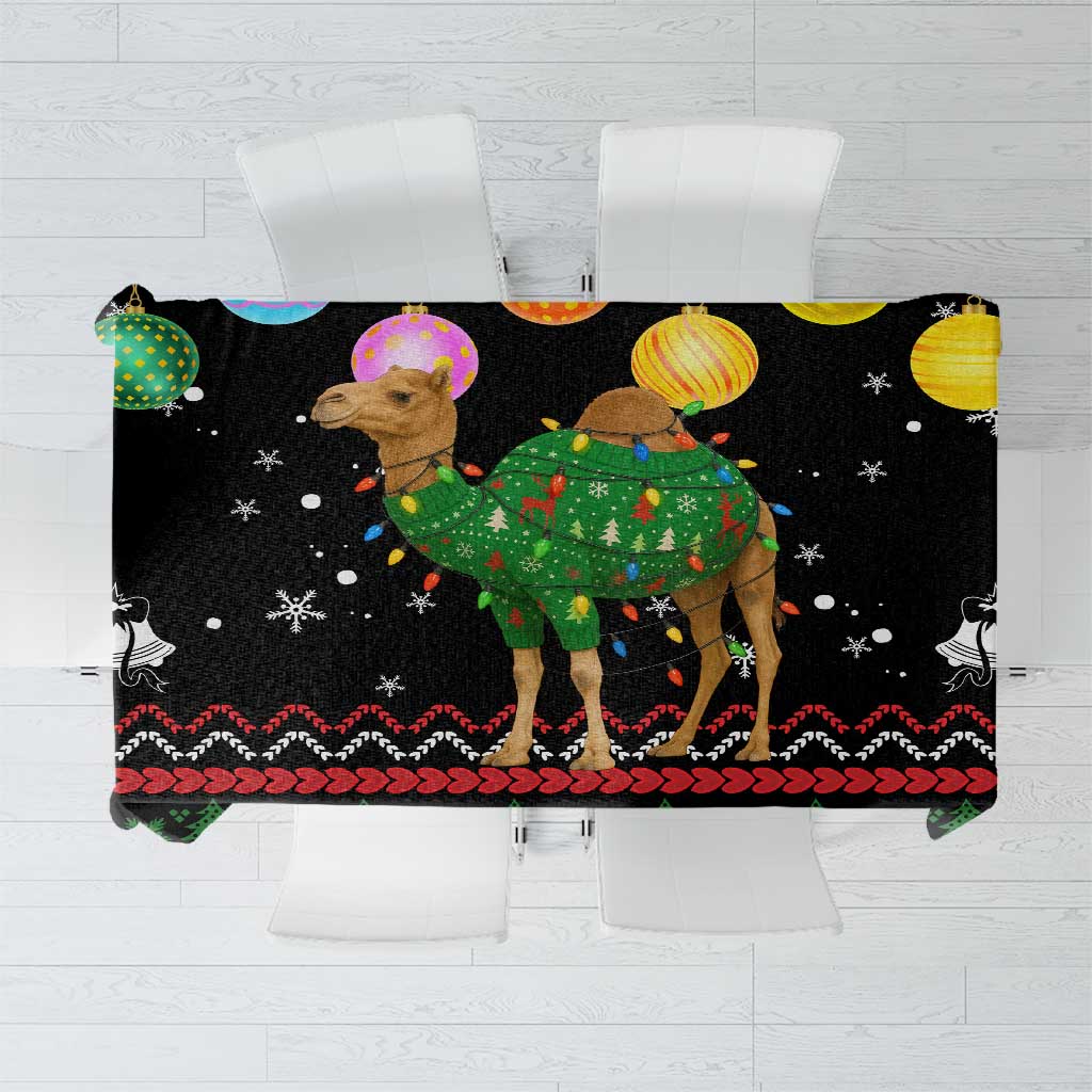 Kuwait Christmas Tablecloth with Camel in Festive Ornaments Snowflakes and Green Red - Wonder Print Shop