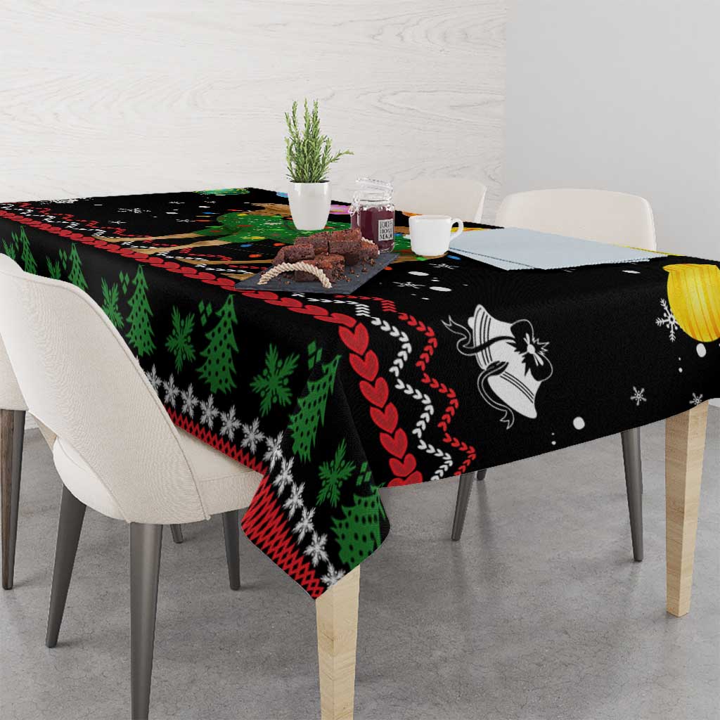 Kuwait Christmas Tablecloth with Camel in Festive Ornaments Snowflakes and Green Red - Wonder Print Shop