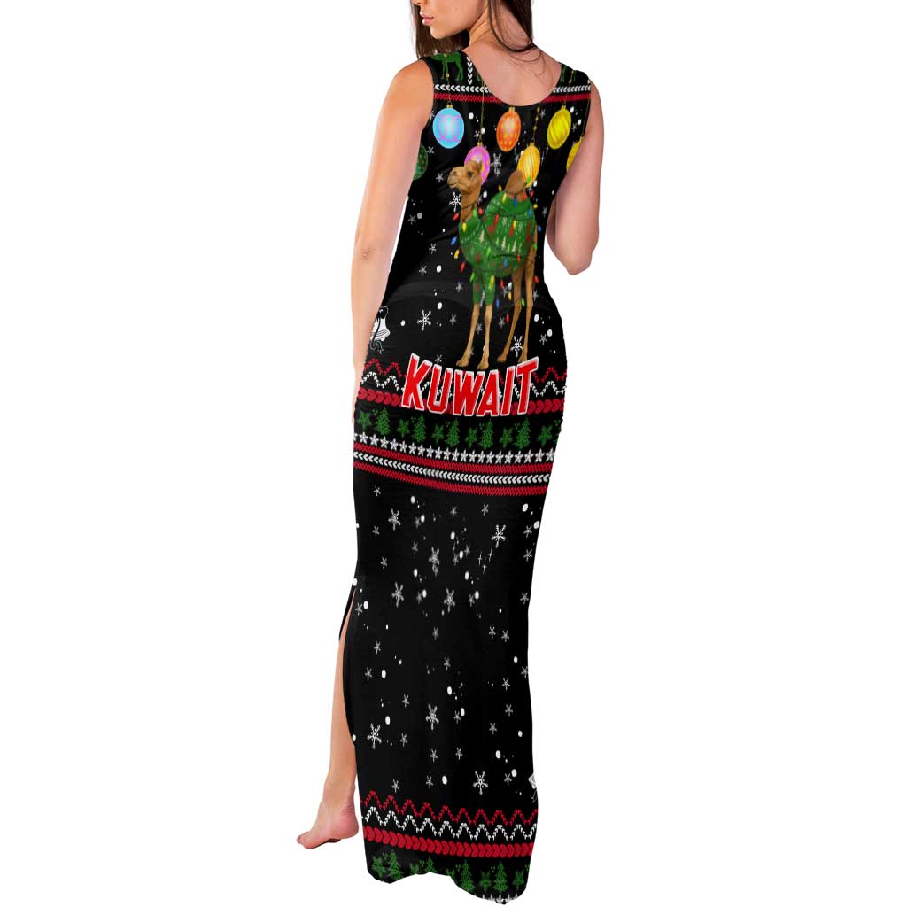 Kuwait Christmas Tank Maxi Dress with Camel in Festive Ornaments Snowflakes and Green Red - Wonder Print Shop
