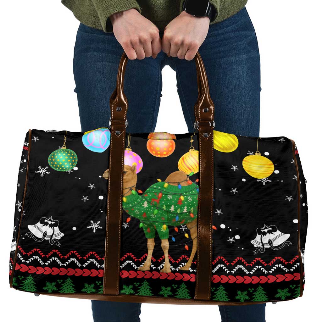 Kuwait Christmas Travel Bag with Camel in Festive Ornaments Snowflakes and Green Red - Wonder Print Shop