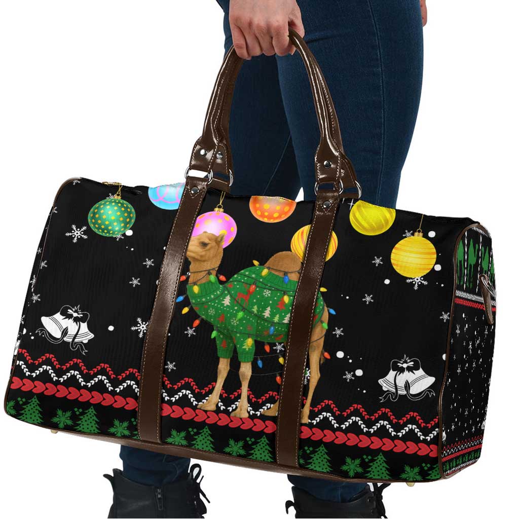 Kuwait Christmas Travel Bag with Camel in Festive Ornaments Snowflakes and Green Red - Wonder Print Shop