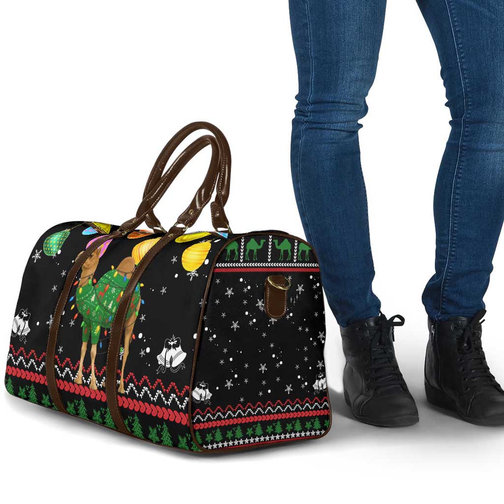 Kuwait Christmas Travel Bag with Camel in Festive Ornaments Snowflakes and Green Red - Wonder Print Shop