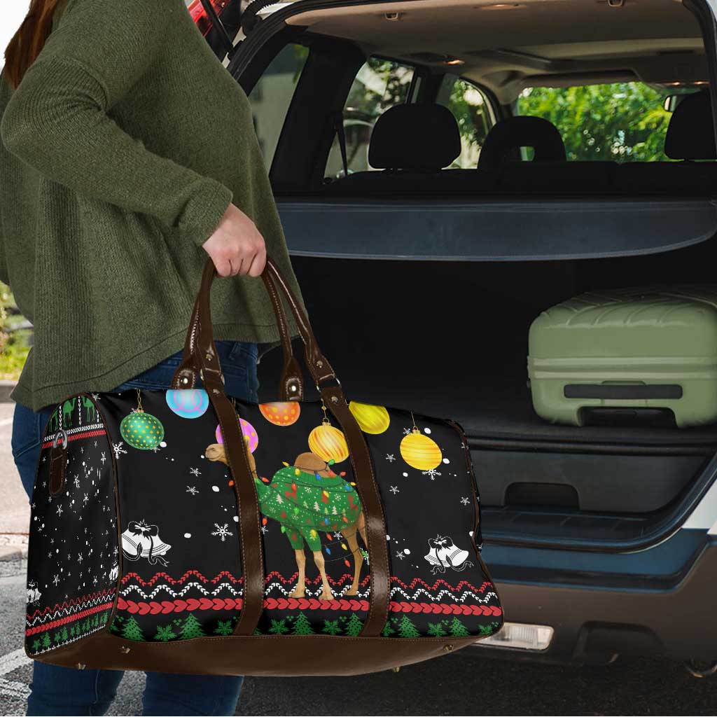 Kuwait Christmas Travel Bag with Camel in Festive Ornaments Snowflakes and Green Red - Wonder Print Shop