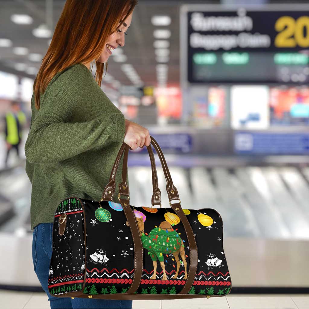 Kuwait Christmas Travel Bag with Camel in Festive Ornaments Snowflakes and Green Red - Wonder Print Shop