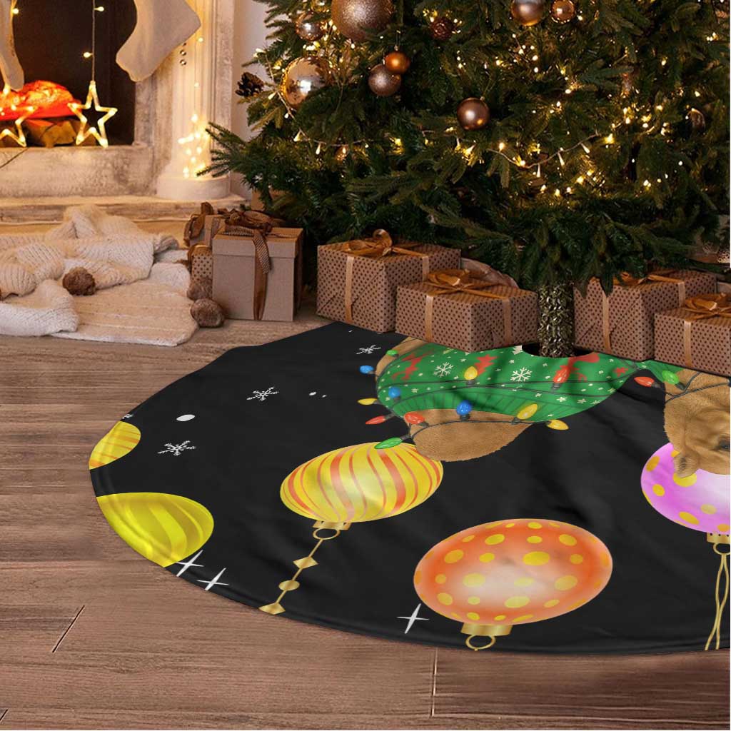 Kuwait Christmas Tree Skirt with Camel in Festive Ornaments Snowflakes and Green Red - Wonder Print Shop