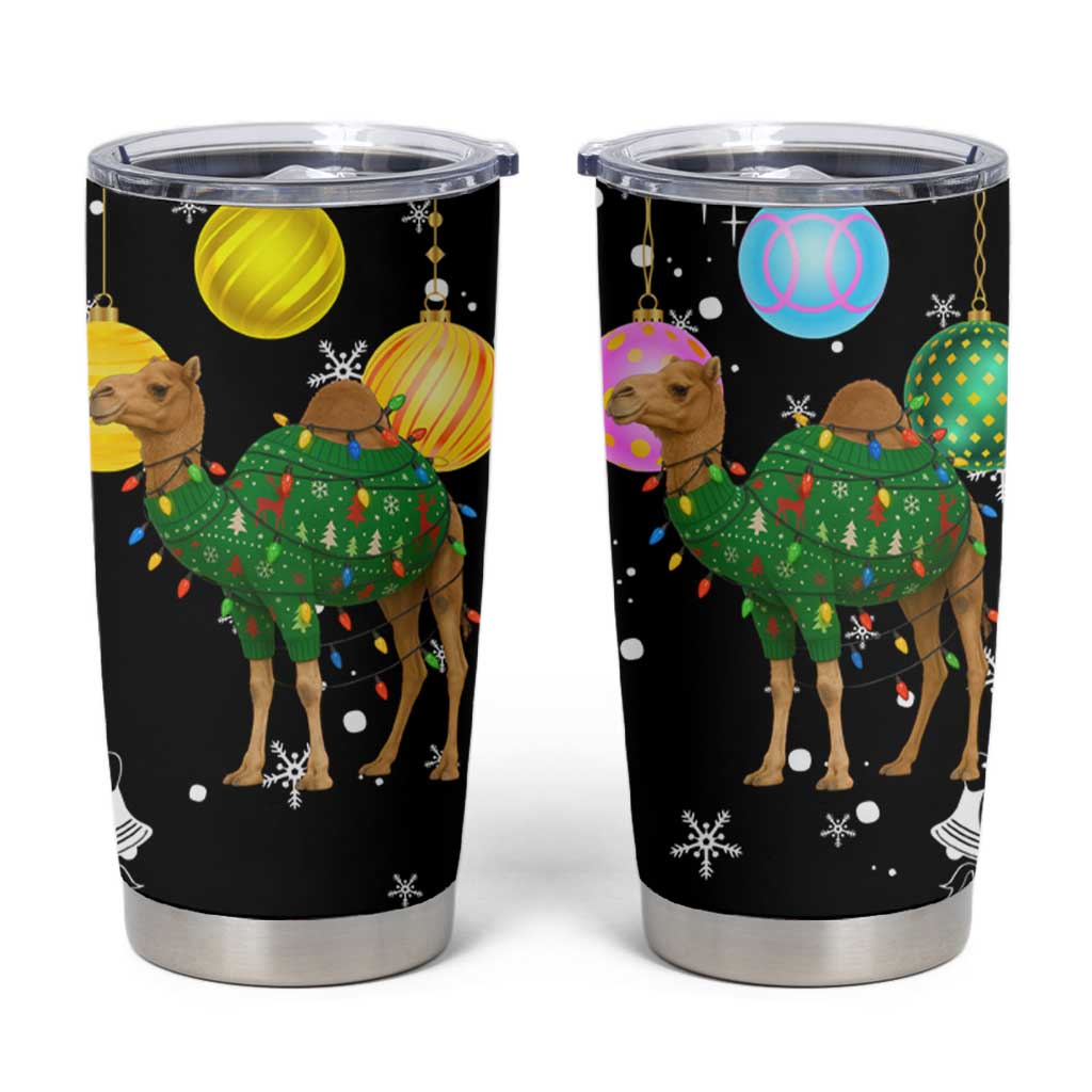 Kuwait Christmas Tumbler Cup with Camel in Festive Ornaments Snowflakes and Green Red - Wonder Print Shop