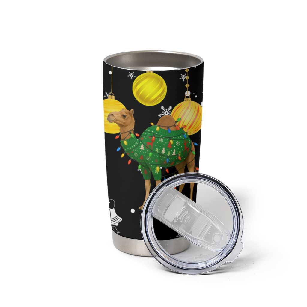 Kuwait Christmas Tumbler Cup with Camel in Festive Ornaments Snowflakes and Green Red - Wonder Print Shop