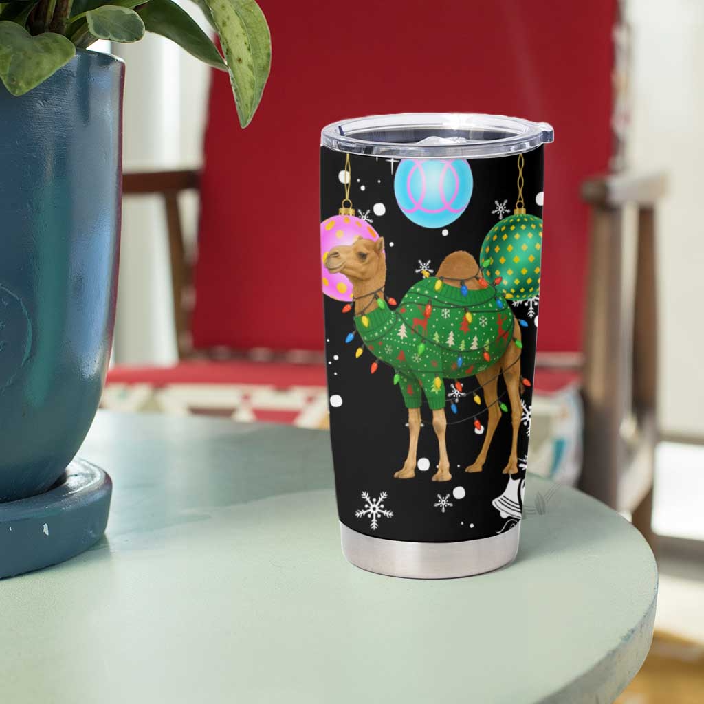 Kuwait Christmas Tumbler Cup with Camel in Festive Ornaments Snowflakes and Green Red - Wonder Print Shop