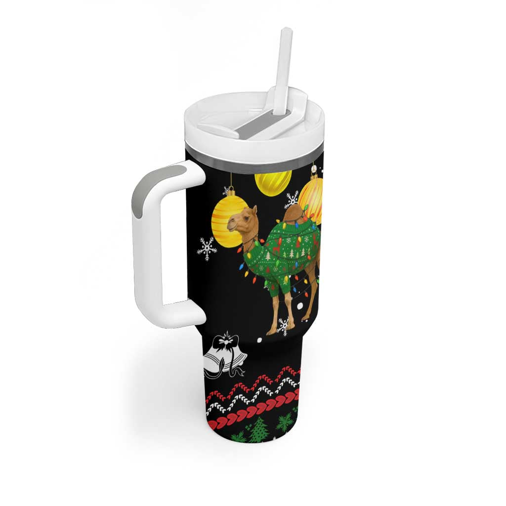 Kuwait Christmas Tumbler With Handle with Camel in Festive Ornaments Snowflakes and Green Red - Wonder Print Shop