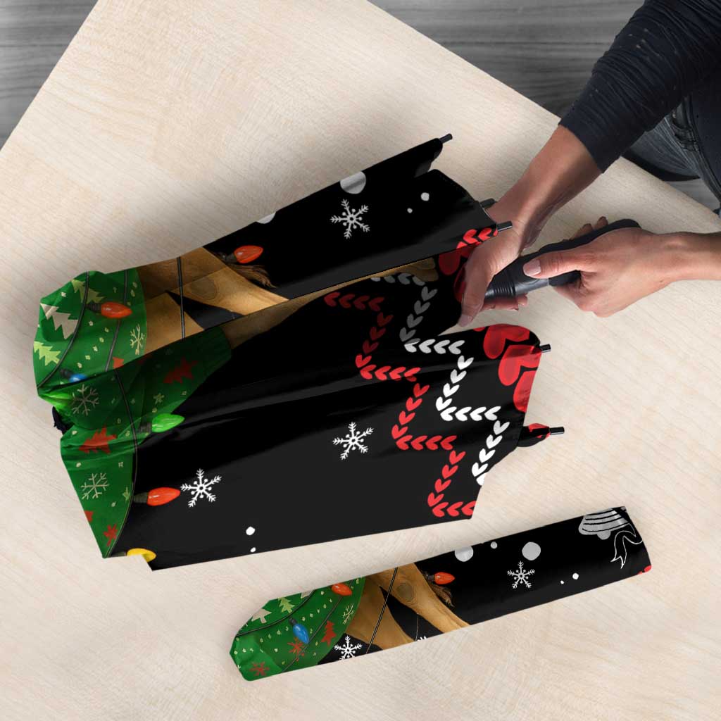 Kuwait Christmas Umbrella with Camel in Festive Ornaments Snowflakes and Green Red - Wonder Print Shop