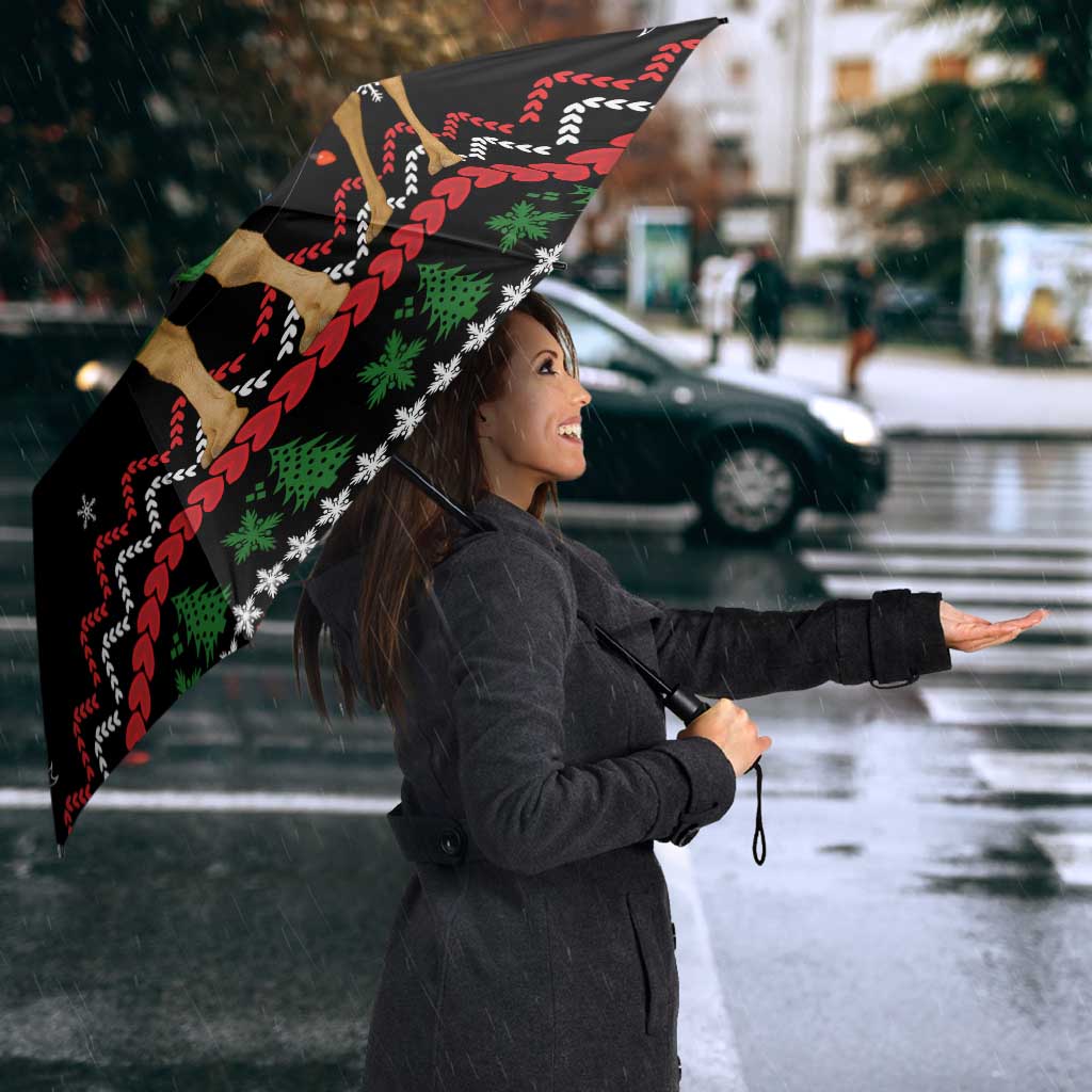 Kuwait Christmas Umbrella with Camel in Festive Ornaments Snowflakes and Green Red - Wonder Print Shop