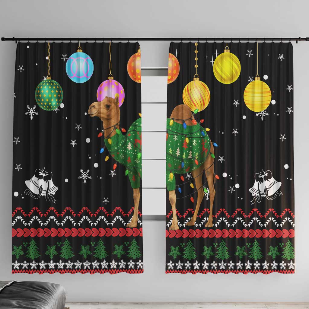 Kuwait Christmas Window Curtain with Camel in Festive Ornaments Snowflakes and Green Red - Wonder Print Shop