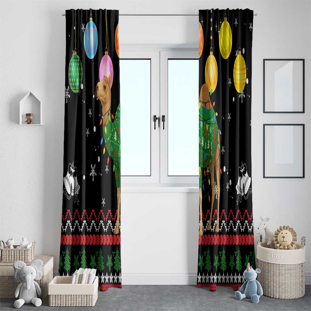 Kuwait Christmas Window Curtain with Camel in Festive Ornaments Snowflakes and Green Red - Wonder Print Shop