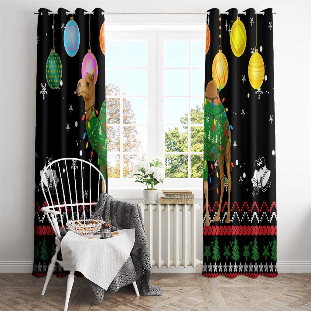 Kuwait Christmas Window Curtain with Camel in Festive Ornaments Snowflakes and Green Red - Wonder Print Shop