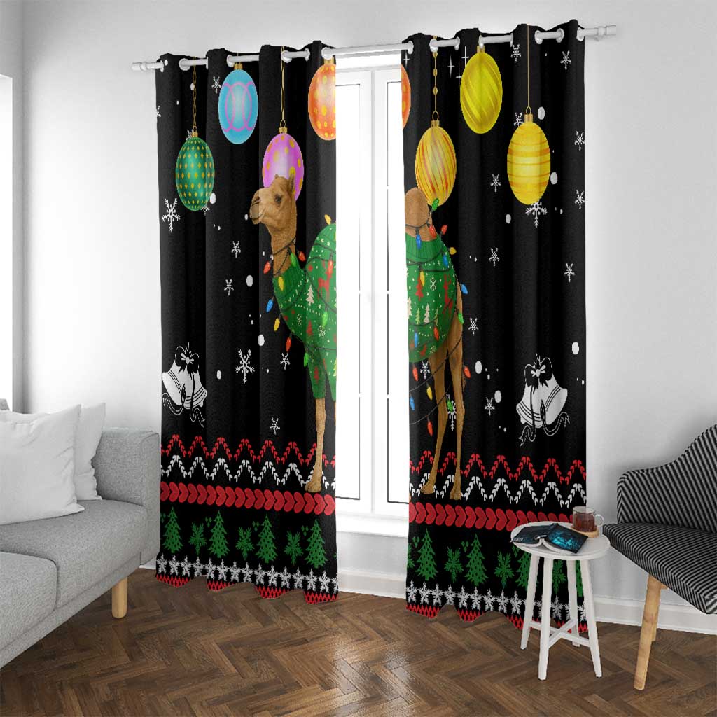 Kuwait Christmas Window Curtain with Camel in Festive Ornaments Snowflakes and Green Red - Wonder Print Shop