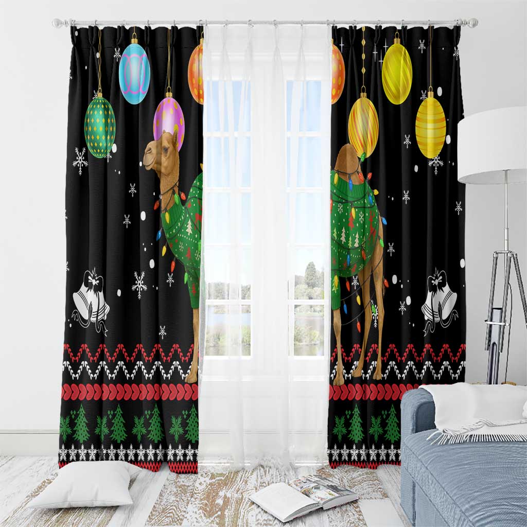 Kuwait Christmas Window Curtain with Camel in Festive Ornaments Snowflakes and Green Red - Wonder Print Shop