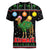 Kuwait Christmas Women V-Neck T-Shirt with Camel in Festive Ornaments Snowflakes and Green Red - Wonder Print Shop