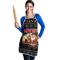 Kyrgyzstan Christmas Apron with Santa Decorating Yurt Colorful Lights Snowflakes and National - Wonder Print Shop