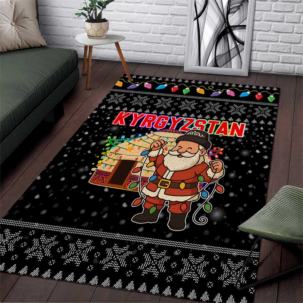 Kyrgyzstan Christmas Area Rug with Santa Decorating Yurt Colorful Lights Snowflakes and National - Wonder Print Shop