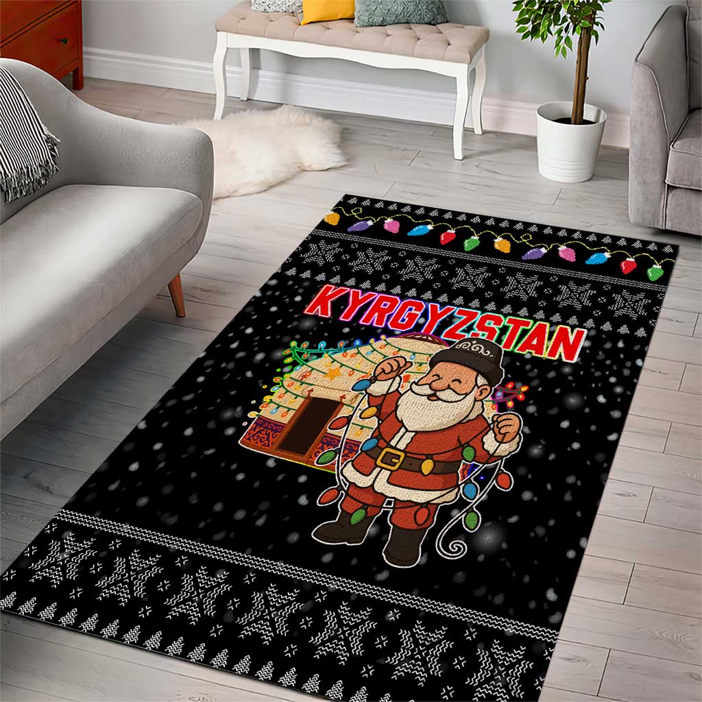 Kyrgyzstan Christmas Area Rug with Santa Decorating Yurt Colorful Lights Snowflakes and National - Wonder Print Shop