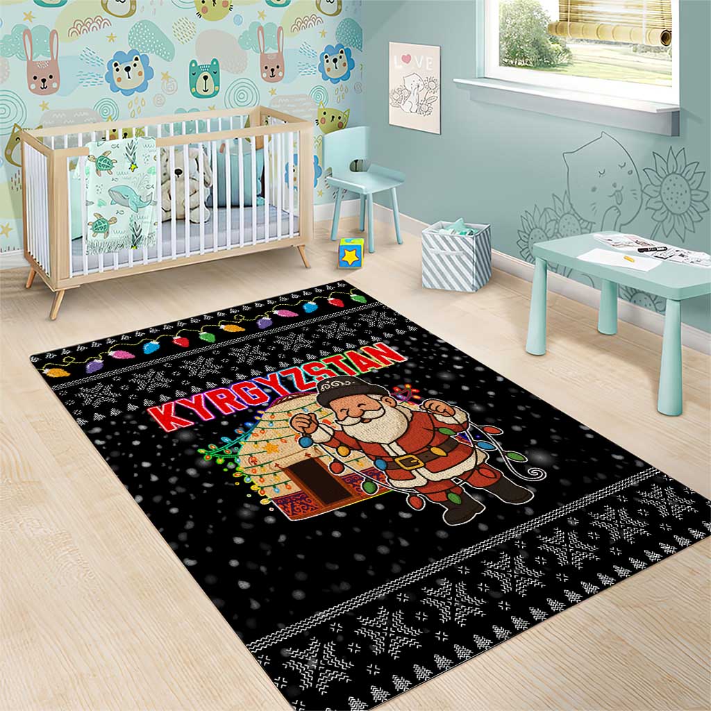 Kyrgyzstan Christmas Area Rug with Santa Decorating Yurt Colorful Lights Snowflakes and National - Wonder Print Shop