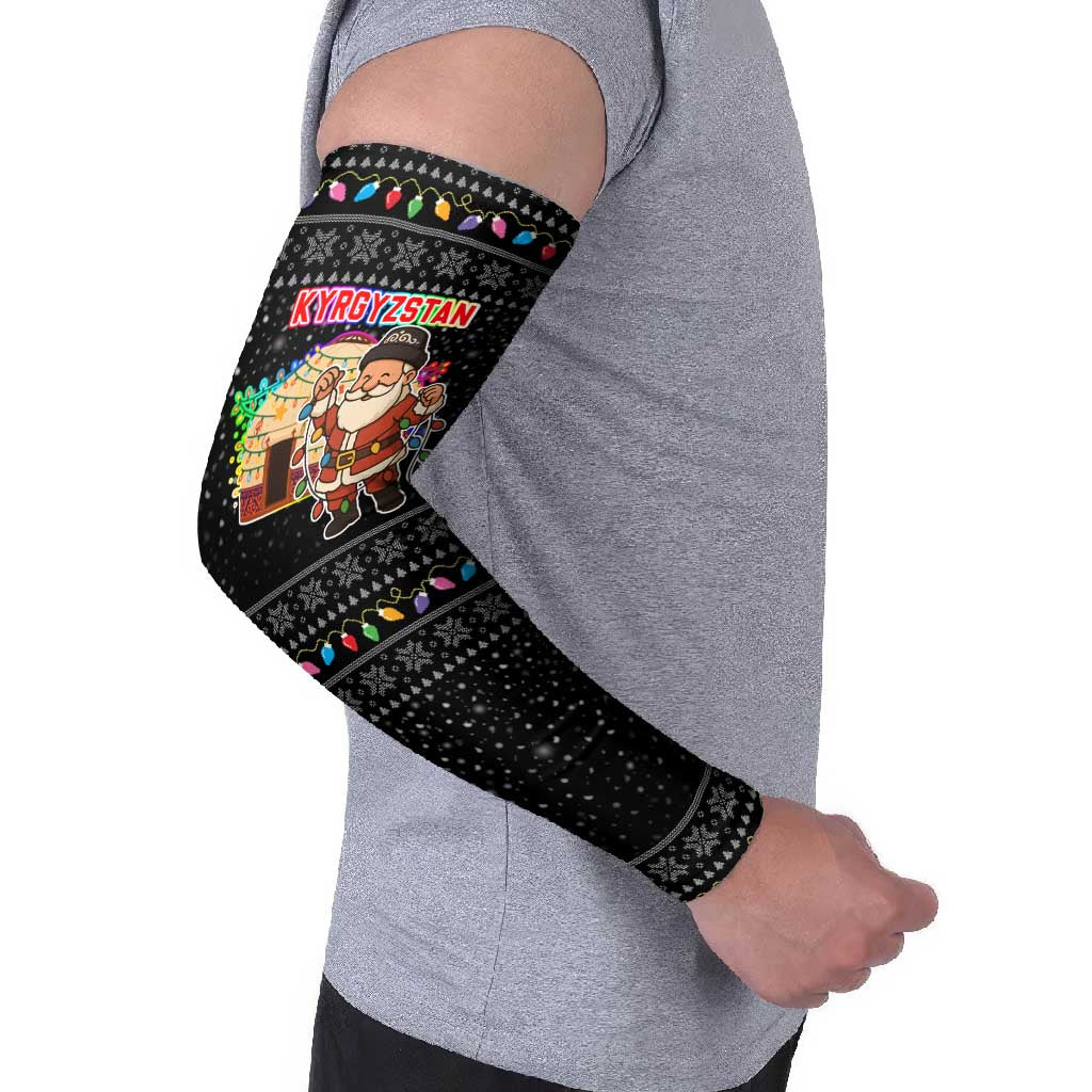Kyrgyzstan Christmas Arm Sleeves with Santa Decorating Yurt Colorful Lights Snowflakes and National - Wonder Print Shop