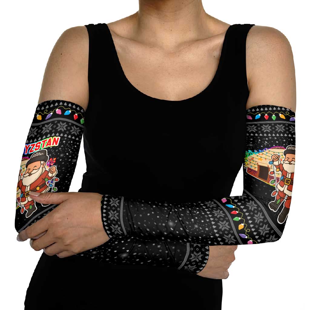 Kyrgyzstan Christmas Arm Sleeves with Santa Decorating Yurt Colorful Lights Snowflakes and National - Wonder Print Shop