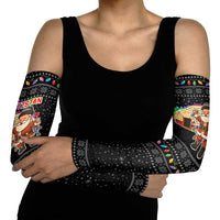 Kyrgyzstan Christmas Arm Sleeves with Santa Decorating Yurt Colorful Lights Snowflakes and National - Wonder Print Shop