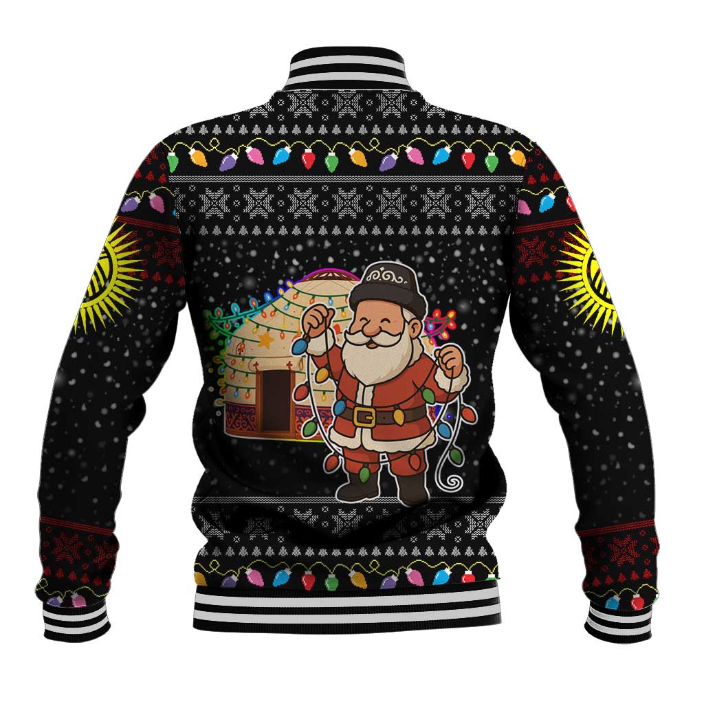 Kyrgyzstan Christmas Baseball Jacket with Santa Decorating Yurt Colorful Lights Snowflakes and National - Wonder Print Shop