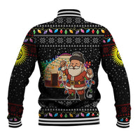 Kyrgyzstan Christmas Baseball Jacket with Santa Decorating Yurt Colorful Lights Snowflakes and National - Wonder Print Shop