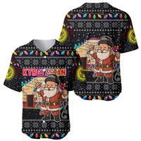 Kyrgyzstan Christmas Baseball Jersey with Santa Decorating Yurt Colorful Lights Snowflakes and National - Wonder Print Shop