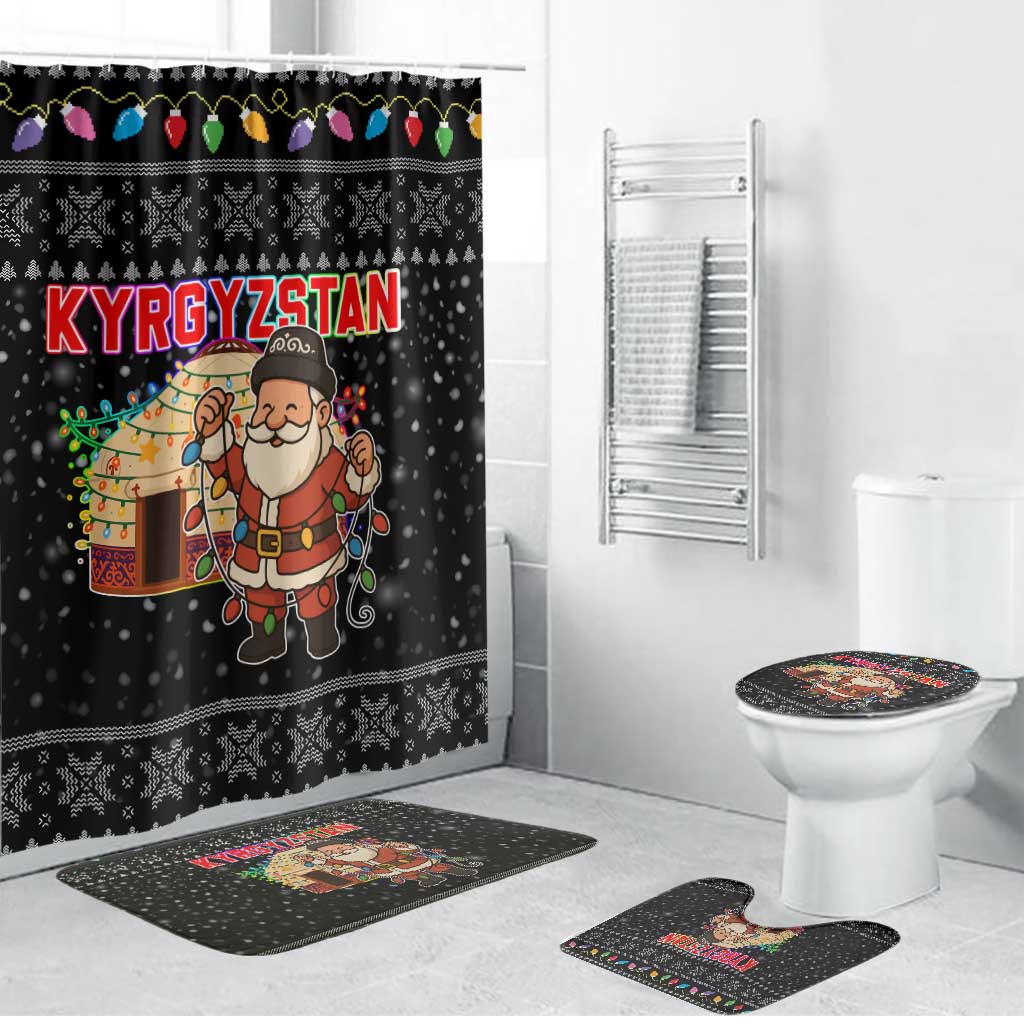 Kyrgyzstan Christmas Bathroom Set with Santa Decorating Yurt Colorful Lights Snowflakes and National - Wonder Print Shop